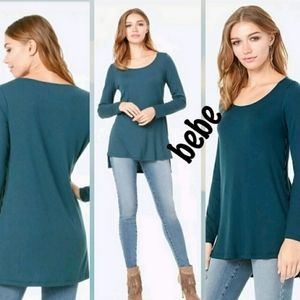 Bebe Long Sleeve Hi-Low Side Zip Tunic